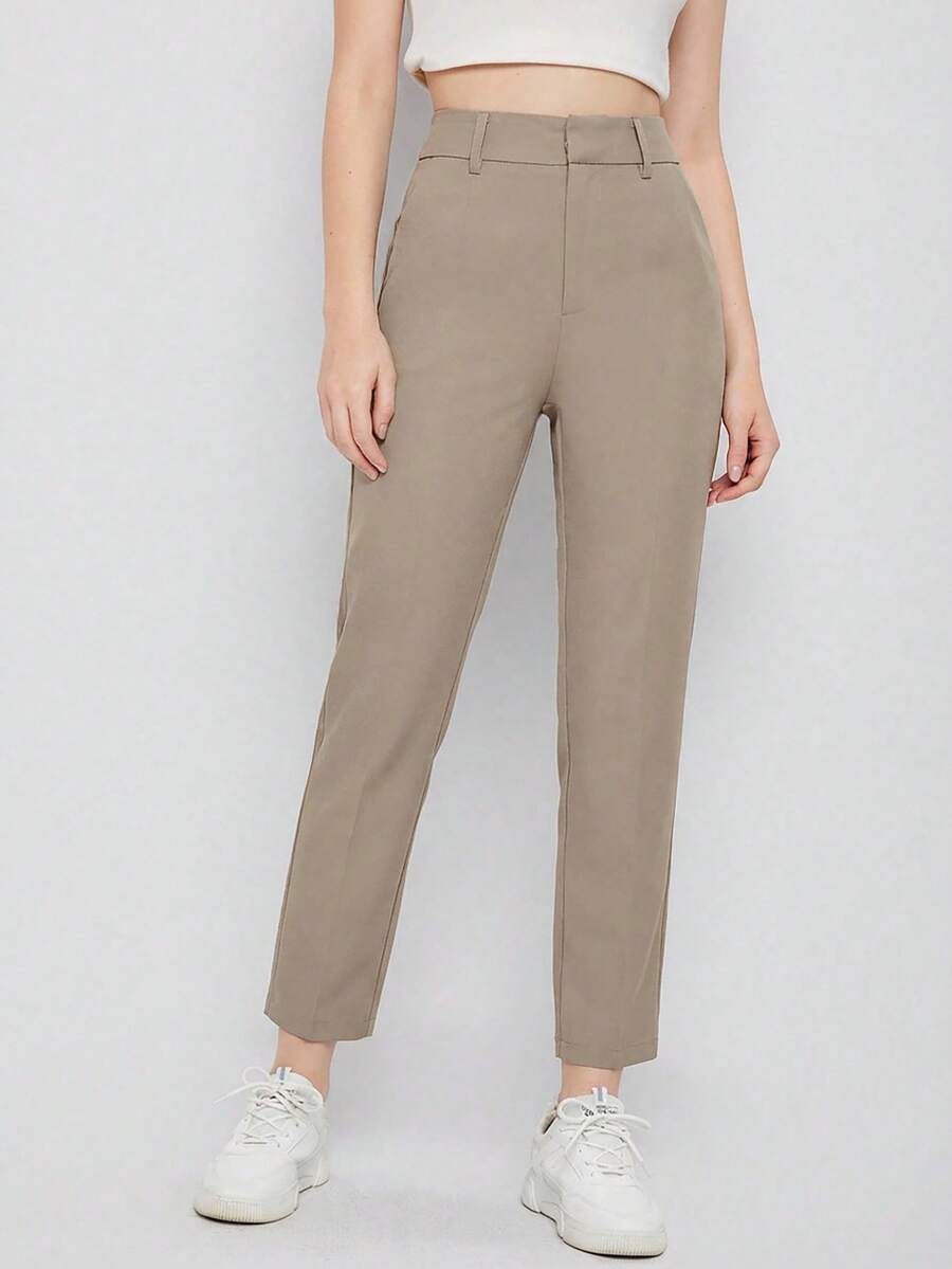 EURMUSE Women's Solid Color Simple Daily Suit Pants - Beige - View 1