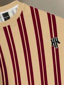 Manfinity Joysei Camiseta de cuello redondo casual de hombre con estampado a rayas y parches - Multicolor - Ver 4