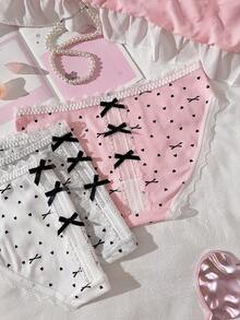 PetitDoll 3-Pack Sweet Heart & Bow Lace Trim Ribbed Panties - Multicolor - View 4