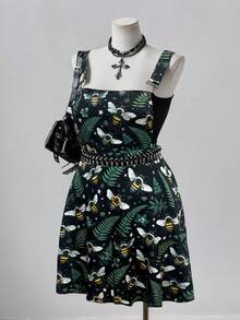 Sunspun Plus Size Spring/Summer Dark Floral & Bee Print Jumper Dress - Multicolor - View 4