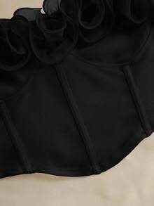 SHEIN Tall CURVE Plus Size Women Solid Color Ruffle Hem Bandeau Shapewear Top - Black - View 6