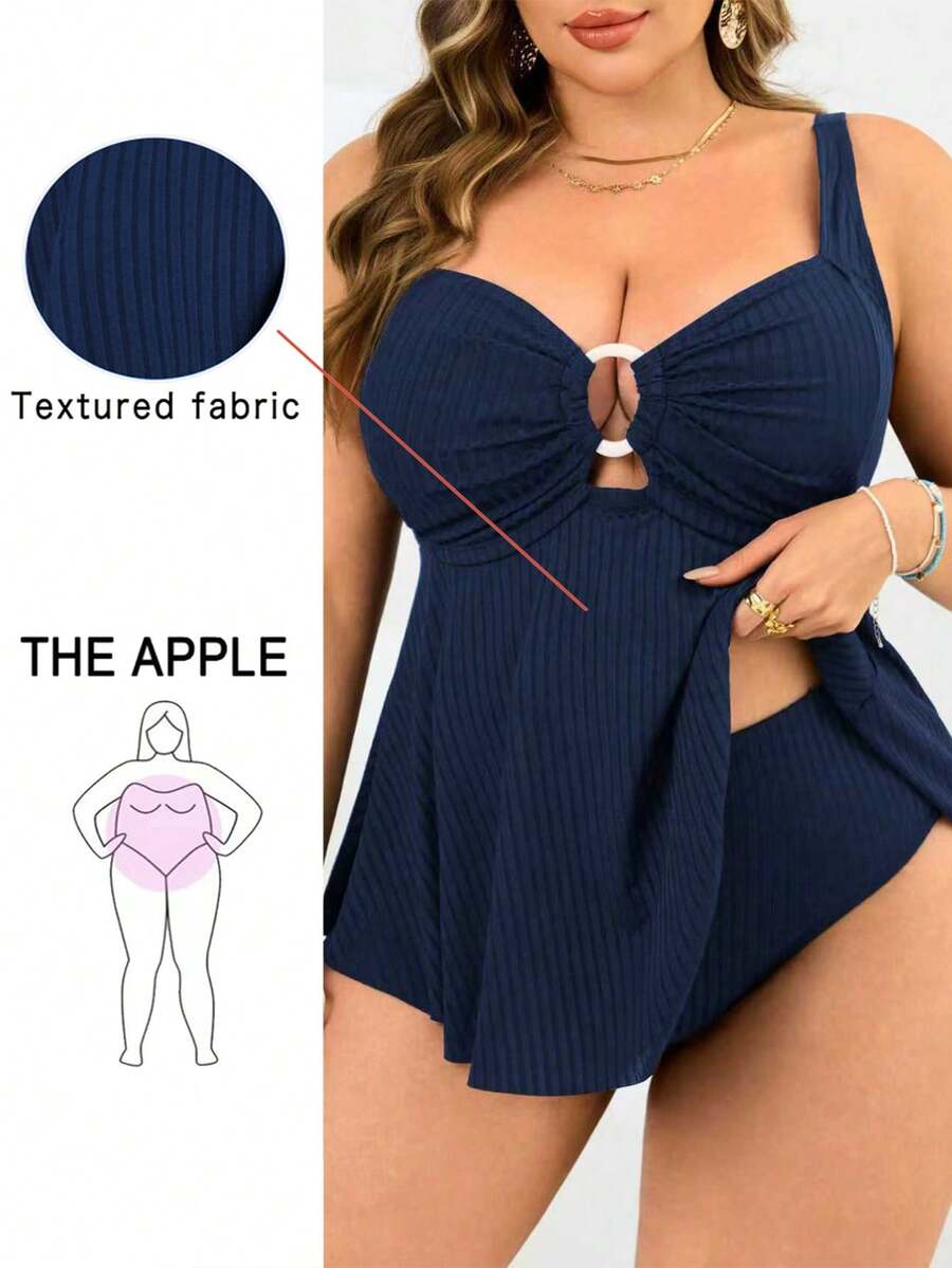 SHEIN Swim Plus Size Women's 2 Pieces Black Solid High Waist Triangle Bikini Set, Minimalist Vacation Swimwear - Royal Blue - View 1