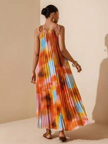 Vesra 女士扎染褶皱休闲度假约会中长吊带裙 - 彩色 - 查看 2