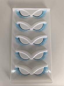 5 Pairs Colored False Eyelashes Cat Eye Blue Mink Effect Lashes For Cosplay Fluffy Soft Criss Cross Natural Look Strip Lash Makeup Tools - Blue - View 3
