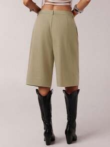 SHEIN PETITE CURVE Women's Casual Grey Suit Shorts, Spring Commute - Khaki - View 2