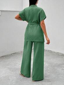 EURMUSE Pink Two  Pieces Cozy Sets - Dark Green - View 2