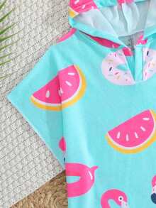 Infant/Toddler Boys' Blue Background Pink Flamingo Print Hooded Cover Up Swimwear, V-Neck Hooded Cape, Infant/Toddler Wearable Towel, Beach Coverup, Essential For Bath, Swimming Toddler Swim Cover Up - Multicolor - View 6