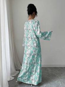 Yasmyna 女士V领长袖亮片刺绣彩色印花宽松优雅浪漫阿拉伯风格连衣裙 - 彩色 - 查看 2