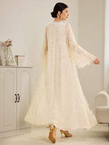 Al Najma Áo Abaya dài tay thanh lịch màu trơn phối sequin dành cho nữ - trắng - Xem 3