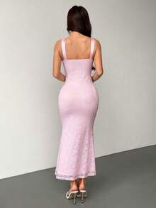 xheSHEIN PETITE Vestido camisero ajustado con estampado floral de encaje de unicolorxhe - Rosa - Ver 5