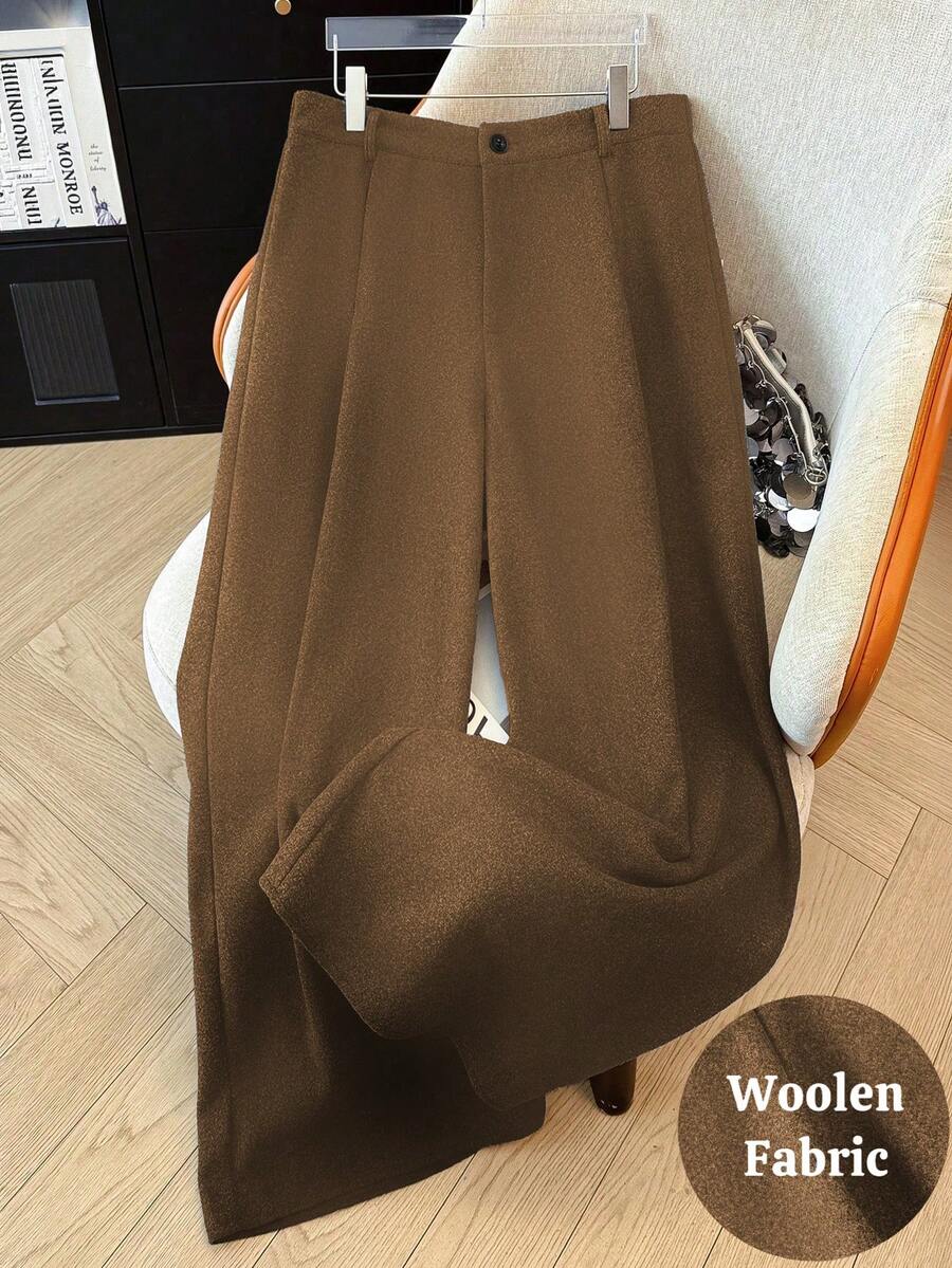 GlowEve CURVE Pantaloni in misto lana taglie forti per donna, slim fit in vita alta, adatti per il ritorno a scuola, laurea, San Valentino, festival musicali, festa della mamma, Ognissanti - Castano - Visualizzare 1