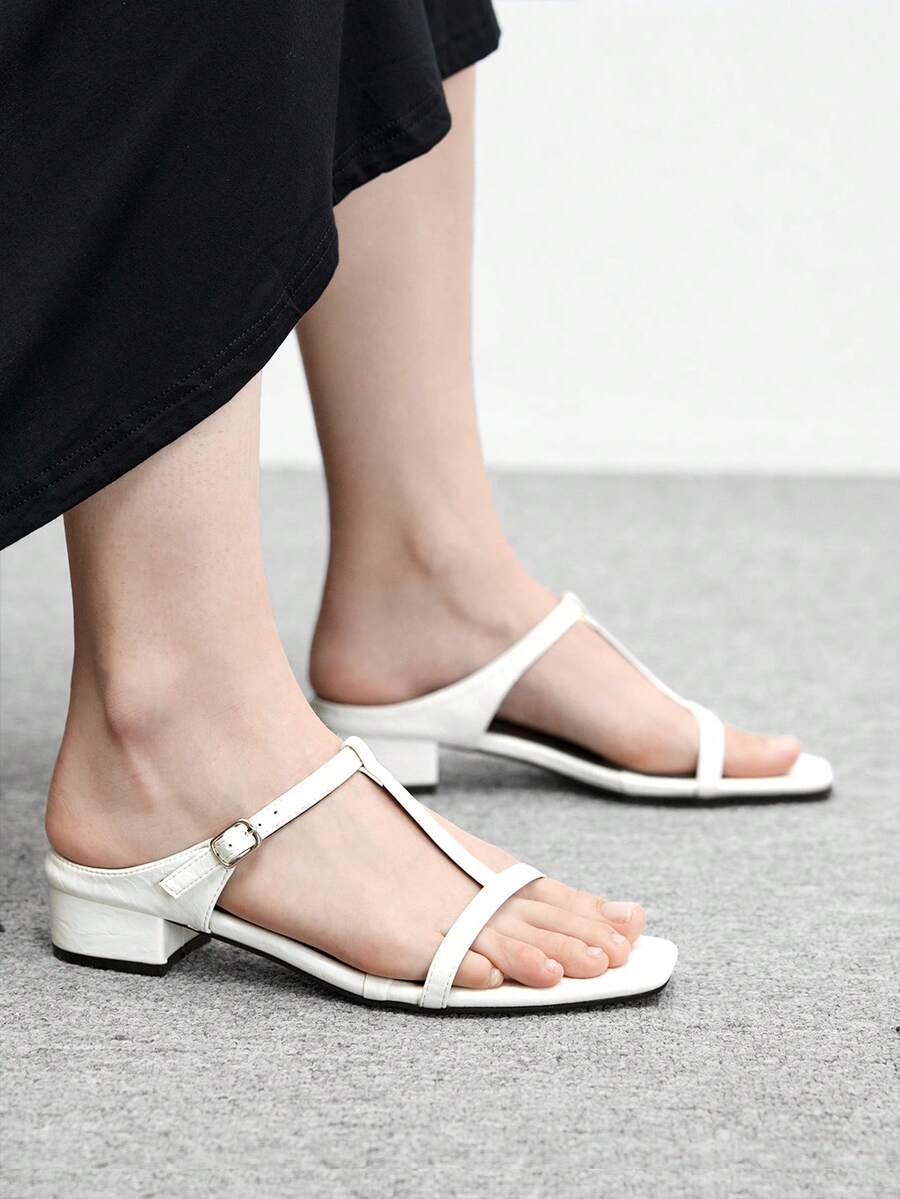 CUCCOO BIZCHIC Retro Medium High Heels Open-Toed Sandals Women's Shoes Wear Spring And Summer New Elegant Simple Commuting Roman Sandals - Off-white - View 1