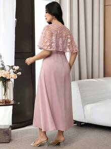 Modelyn Đầm dự tiệc cỡ lớn dành cho nữ, thêu hoa, cổ tròn, eo thắt. - Màu Hồng  San hô - Xem 3