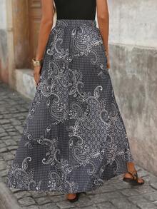 Brillora Falda de gasa estampada para mujer, adecuada para vacaciones de primavera/verano - Blanco y Negro - Ver 3