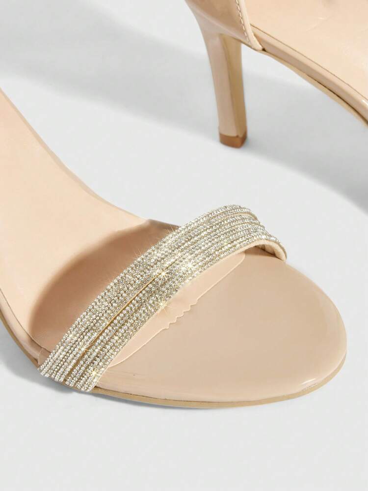 CUCCOO SZL Pointed Toe Rhinestone Strap Ankle Strap High Heel Sandals, Apricot Color, Fashionable Elegant Sexy Party Wedding Date Women's Heels Spring Shoes Prom Heels Summer Shoes