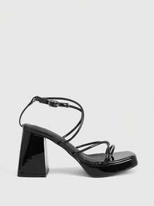 CUCCOO LuxiPop Giày sandal cao gót quai mảnh màu đen thời trang dành cho nữ, giày tốt nghiệp, giày dự tiệc cho kỳ nghỉ hè, giày công sở thanh lịch, giày mùa xuân, giày lễ Phục sinh và Giáng sinh. - Gương đen - Xem 2