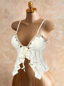 Mistrie Sexy Bohemian Style Shell Star Charm Asymmetrical Forked Halter Top - Apricot - View 3