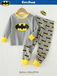 BATMAN X Cozy Pixies Young Boy Cartoon Pattern Knit Soft Round Neck Long Sleeve Top And Elastic Waist Long Pants Snug Fit 2 Pieces Pajama Set Boys Pj Sets Toddler Boy Pajamas Boys Nightwear Kids Lounge Set - Multicolor - View 6