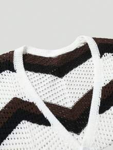 Manfinity RSRT Men's Striped Print V-Neck Button Front Casual Short Sleeve Cardigan - Multicolor - View 4