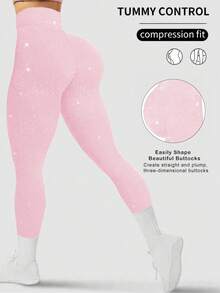 Easithlete Quần legging liền mạch màu đào lấp lánh họa tiết sao dành cho nữ, thích hợp cho thể thao và tập luyện. - Hồng - Xem 1
