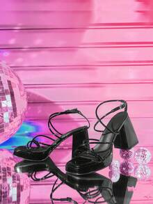 CUCCOO LuxiPop Giày sandal cao gót quai mảnh màu đen thời trang dành cho nữ, giày tốt nghiệp, giày dự tiệc cho kỳ nghỉ hè, giày công sở thanh lịch, giày mùa xuân, giày lễ Phục sinh và Giáng sinh. - Gương đen - Xem 3