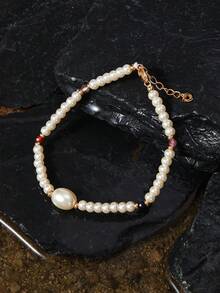 Opalesca Plastic Pearl Bracelet With 18K Copper Gold-Plated Natural Crystal And Imitation Freshwater Pearls - Gold - View 1