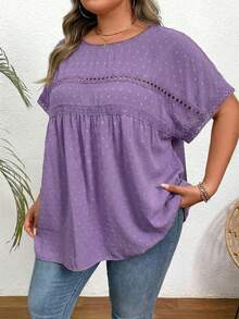 SHEIN CURVE+ Kemeja Lengan Kelelawar Warna Polos Kasual Ukuran Besar untuk Liburan Musim Panas/Pantai/Pantai/Pakaian Pantai - Purple - View 6
