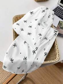 GlowEve 女士休闲蝴蝶结印花阔腿裤 - 白色 - 查看 3