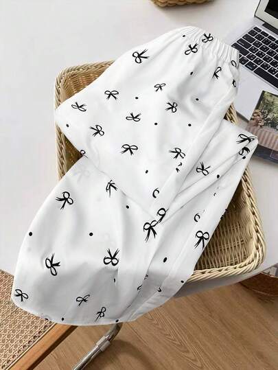 GlowEve Women's Casual Bow Print Wide Leg Pants