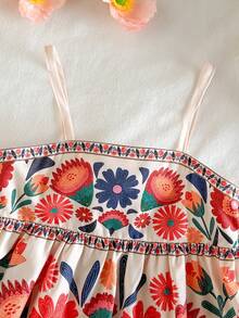 SHEIN 女婴碎花休闲度假吊带裙 - 彩色 - 查看 5