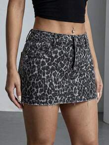 SHEIN ICON 女士性感豹纹迷你牛仔裙，夏季 - 彩色 - 查看 3