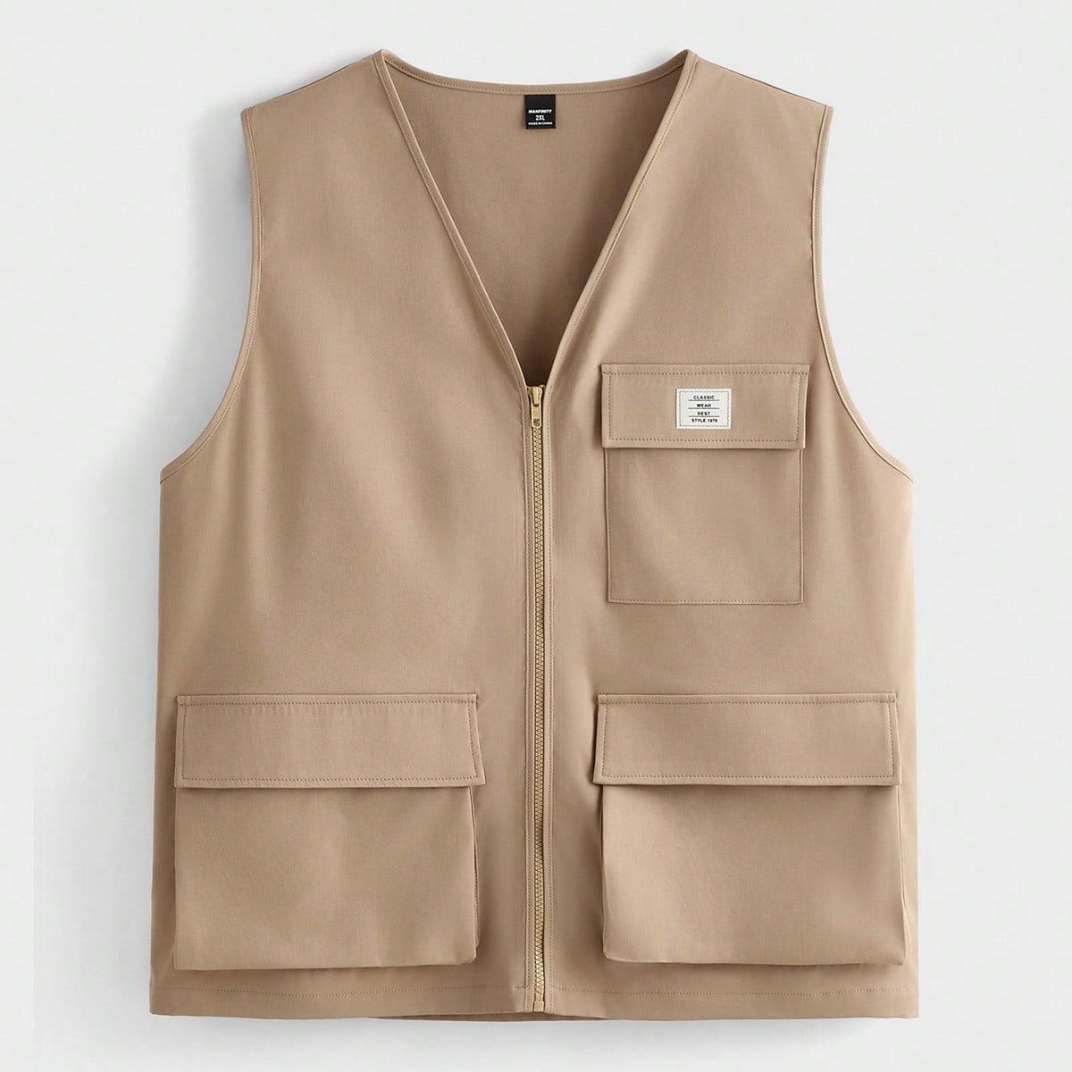Chaleco casual con bolsillo con cremallera y cuello en V para hombres de talla grande