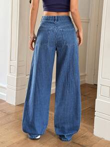 Rivivi 女士蓝色条纹低腰休闲牛仔裤 - 淺色水洗藍 - 查看 2