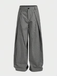 EASEVO Plus Size Men's Casual Everyday Commute Vacation Style Patterned Print Pleated Slant Pocket Loose Wide Leg Pants - Grey - View 6
