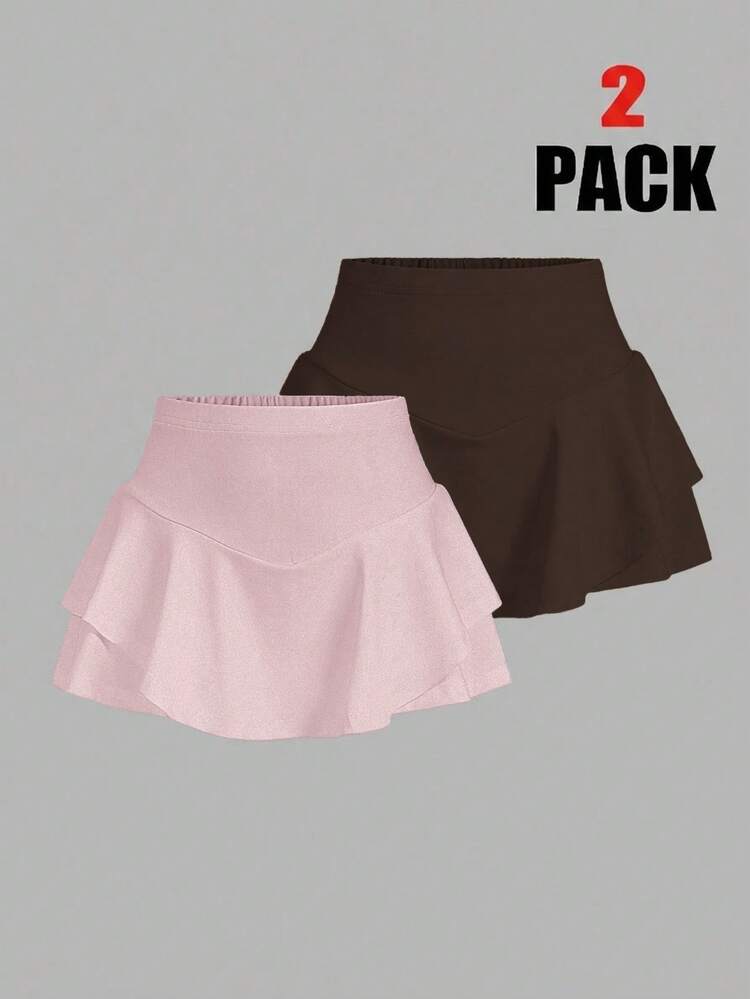 Set de 2 piezas de shorts y falda deportivos casuales de punto para mujer - Burdeos - Añade 2