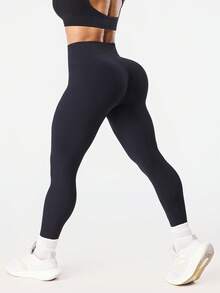 Seamluxe SHEIN Sport Quần legging thể thao nữ màu trơn, cạp cao, kiểu dáng thường ngày, đa năng. - màu đen - Xem 2