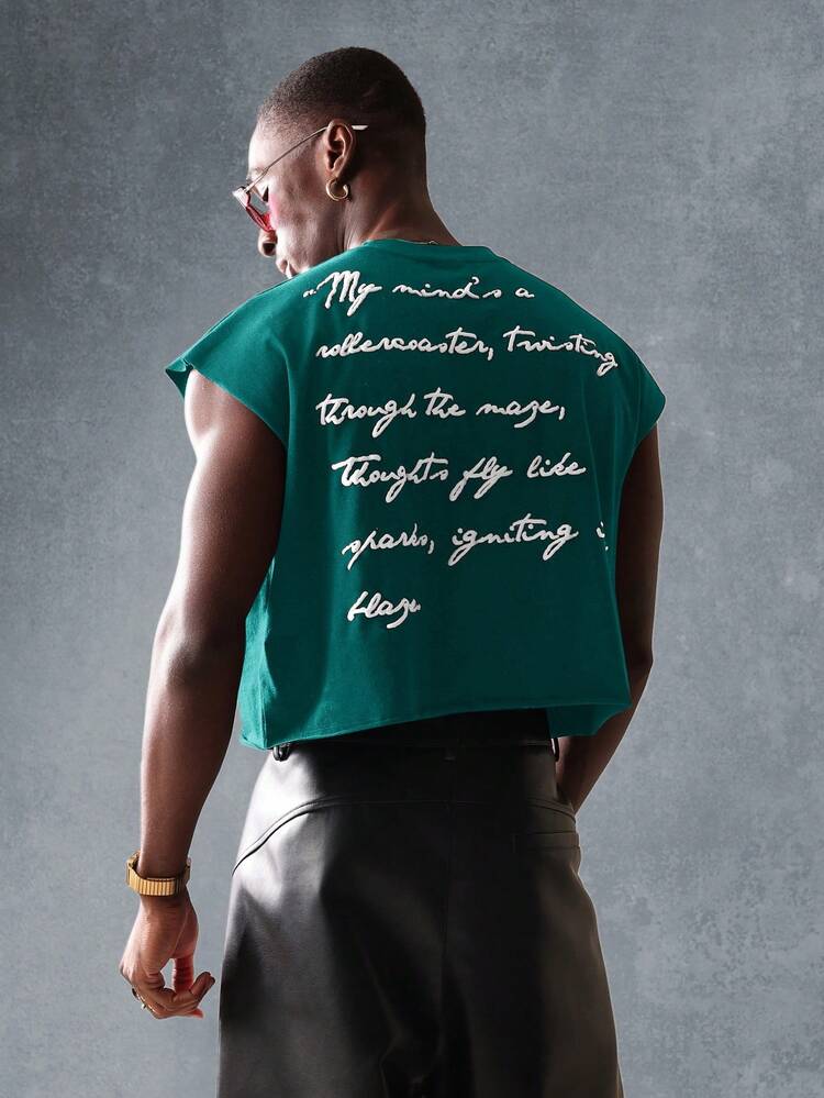 Crop Tank Top With Script Text Print