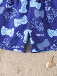 Fantacosmos Tween Boy Video Game Print Drawstring Waist Beach Shorts, Random Print Boys Royal Blue Swim Trunks Boys Bathing Suits Swim Trunks For Boys Boys Swimwear Tween Boys Swimwear Boys Board Shorts - Blue - View 4