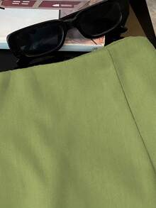 Franclia 时尚休闲通勤百搭质感柔软面料高腰开衩灰色女式短裤/半裙/阔腿裤/热裤，春秋季 - 綠色 - 查看 5