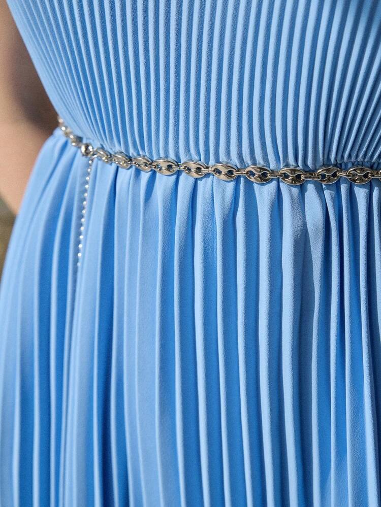 WOMEN'S V-NECK PLEATED HEM DRESS, SPRING/SUMMER