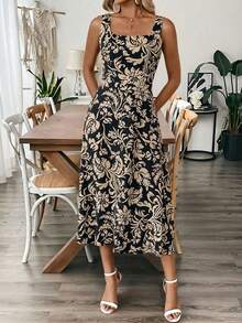 EMERY ROSE Đầm lửng không tay in hoa dành cho nữ, thích hợp cho kỳ nghỉ hè. - Màu Khaki - Xem 6