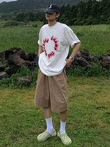 DAZY 男士白色字母刺绣短袖T恤，夏季款 - 白色 - 查看 8