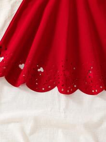 SHEIN Tween Girl Casual Solid Red Mandarin Collar Sleeveless Waist Flare Dress - Red - View 8