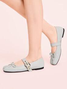 CUCCOO DOLLMOD The Square Toe Is Comfortable, Soft And Elegant, Such As Ballet Shoes, Mary Jane Flats, Women's Models, Spring Shoes, Spring Break, Easter, Suitable For Christmas Wear. Spring Shoes - Light Grey - View 5