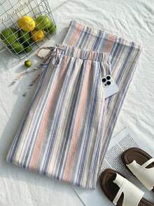 Comfortcana Plus Size Colorful Striped Loose Pants, Suitable For Vacation Beach Pants For Women Striped Pants Women Summer Pants - Multicolor - View 4