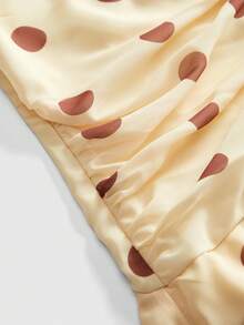 Sweetness 女士度假休闲波点垂褶领系带迷你连衣裙 - 淡黃色 - 查看 3