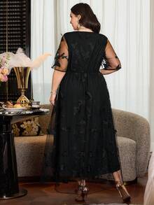 Modelyn Đầm lưới thêu hình bướm, thiết kế lãng mạn, thanh lịch, sang trọng, màu đen, kiểu dáng nữ thần, dáng ôm, cỡ lớn dành cho nữ. - màu đen - Xem 2