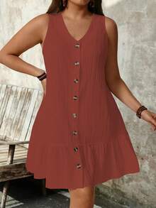 SHEIN PETITE Vestido de tela texturizada con cuello en V sin mangas para tallas grandes - Rojo - Ver 6