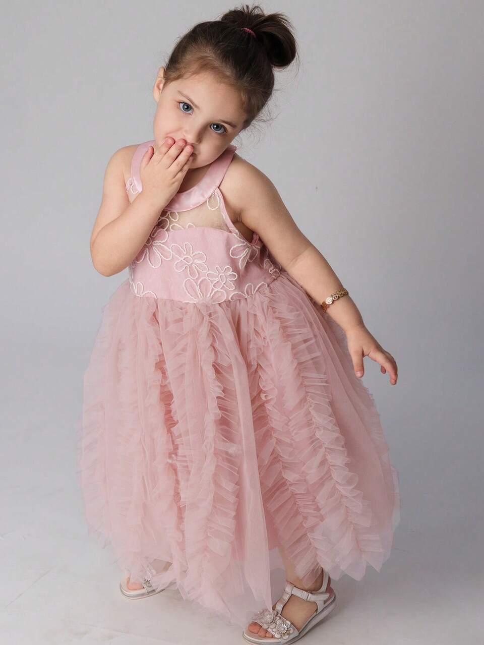 Girls Sleeveless Round Neck Mesh Dress, Young Girl Fall Clothes Vacation