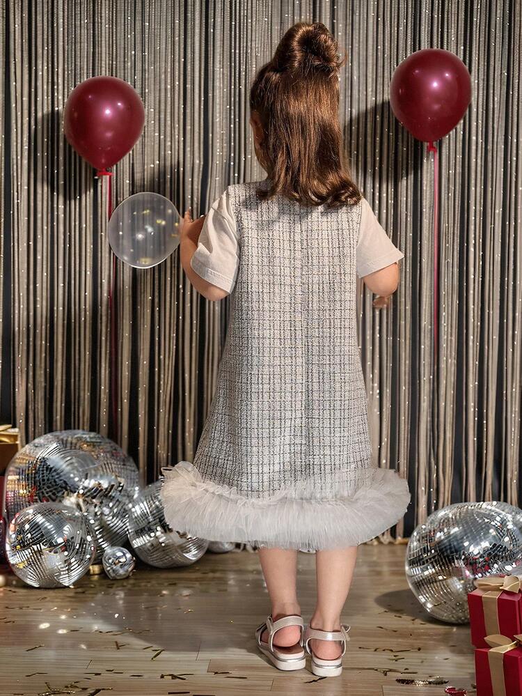 Young Girls Round Neck Sleeveless Bow Decor Dress Vacation